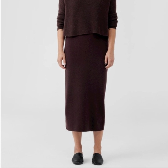 Eileen Fisher Dresses & Skirts - EILEEN FISHER 100% Extra Fine Merino Wool Ribbed Knit Purple Brown Pencil Skirt